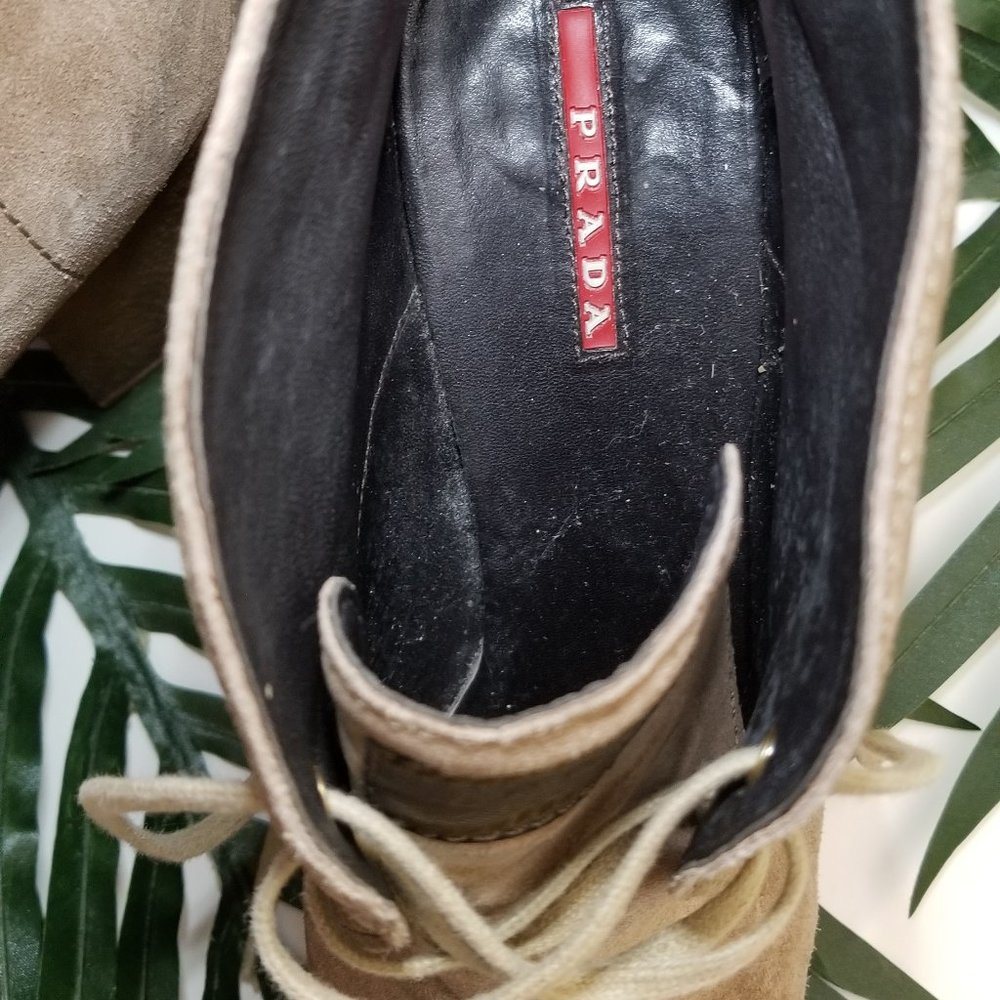 Sold/Prada AUTHENTIC Suede Lace-up Luxe Ankle Booties - Picture 5 of 8